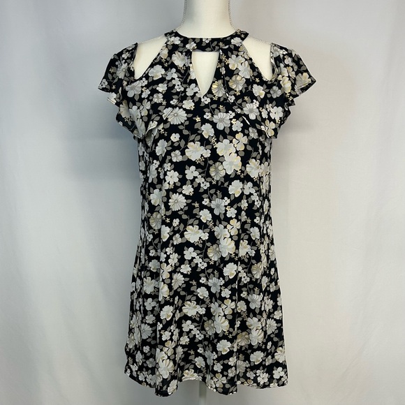 Candies Womens Floral Mini Dress Size M Halter Metallic Gold Black Y2K Fairy - Picture 2 of 15